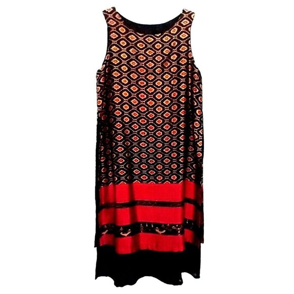 Thai Silk Sleeveless Layered Shift Dress Midi Pullover Black Gold Red - Large - Picture 1 of 8
